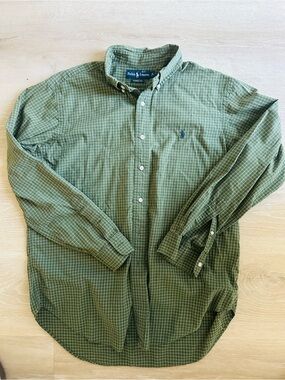 Ralph Lauren Olive Green Windowpane Button-Down Shirt